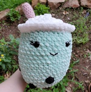 Handmade Wintermelon Milk Tea Boba Crocheted Plushie